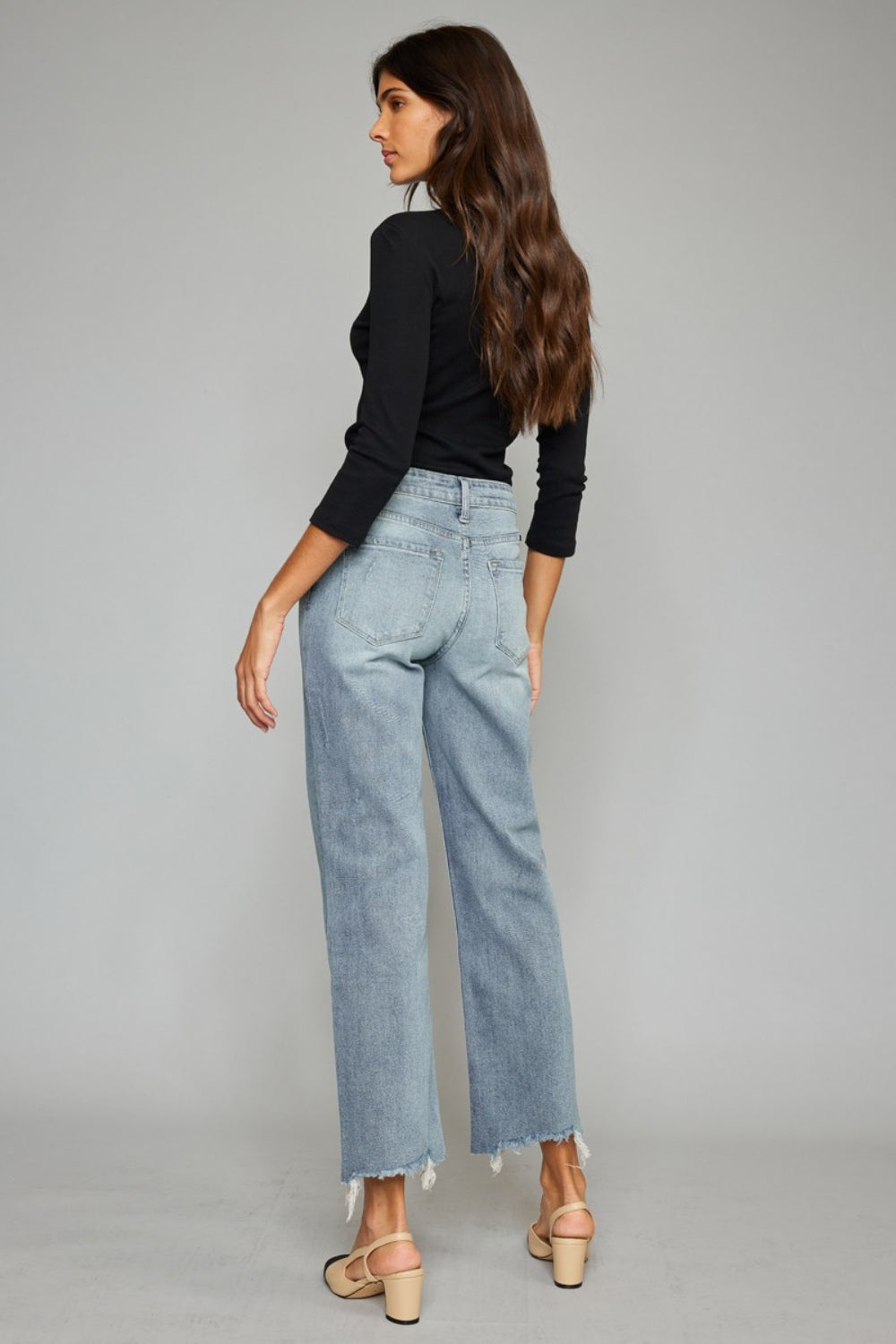 Kancan High Waist Raw Hem Cropped Wide Leg Jeans - FASHIONNOUVELLE