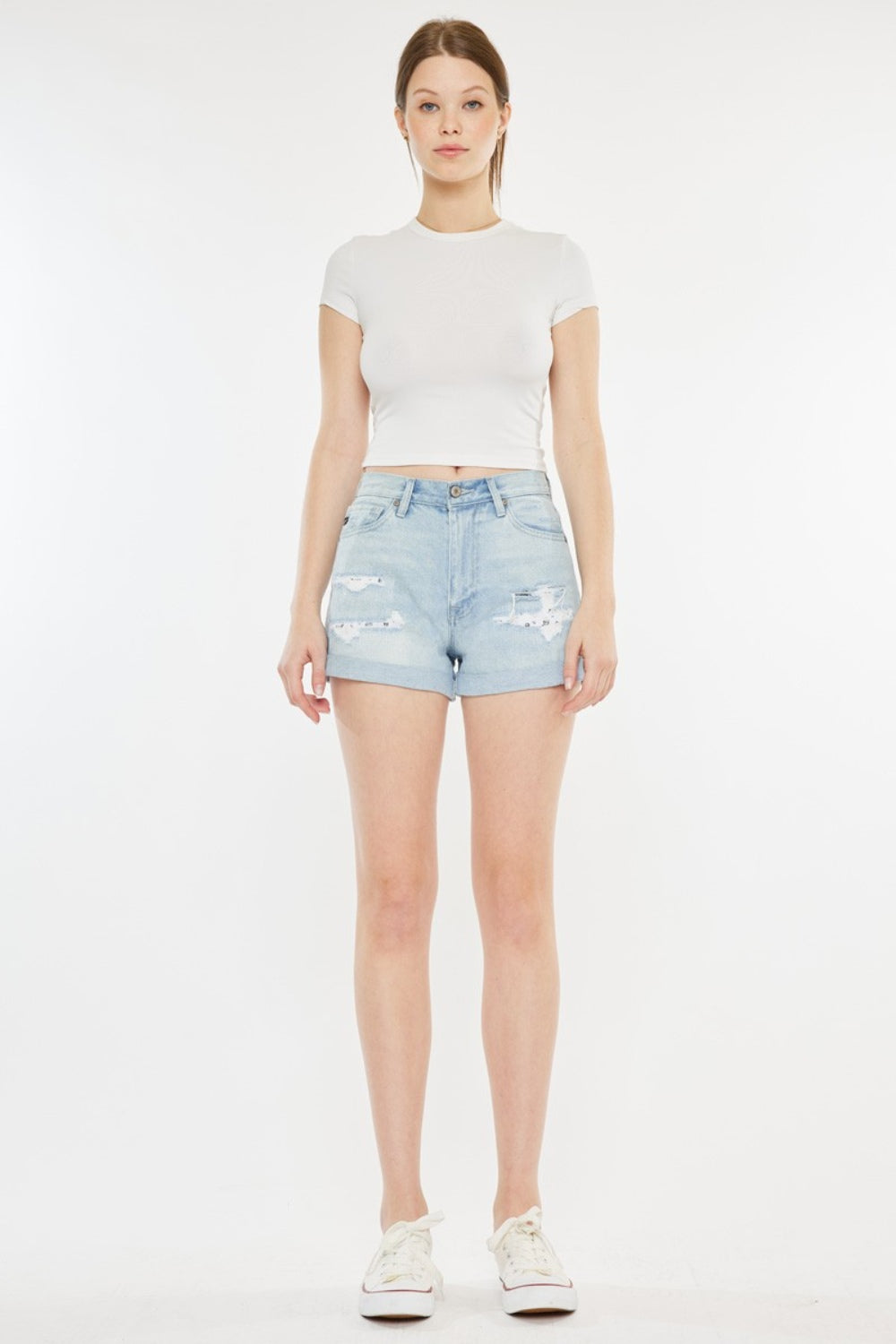 Kancan High Rise Repaired Mom Denim Shorts - FASHIONNOUVELLE