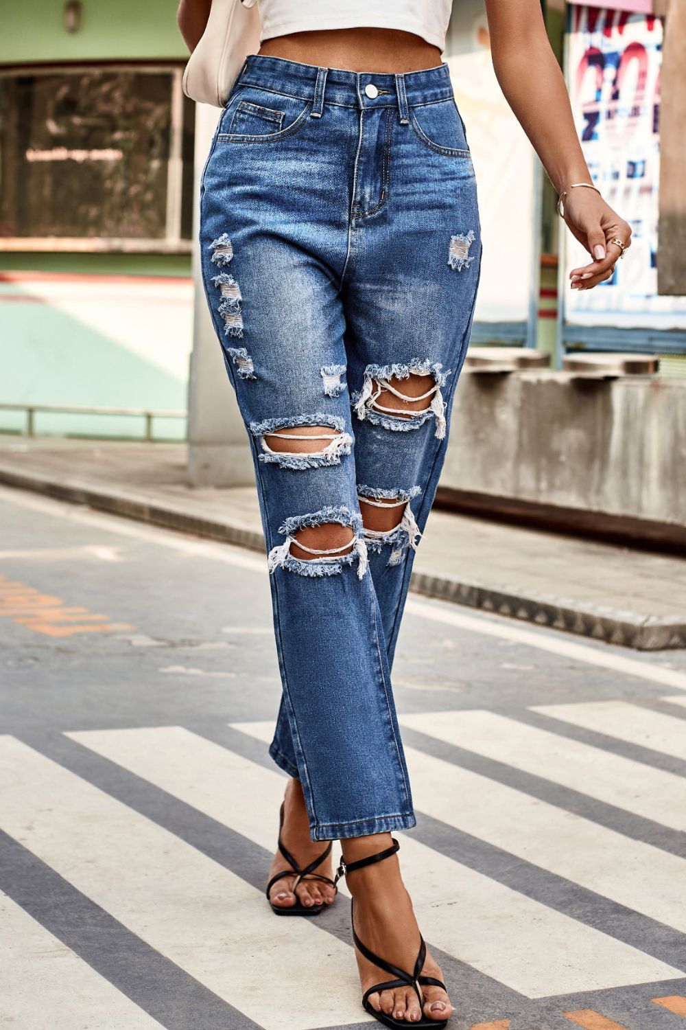 Distressed High Waist Straight Jeans - FASHIONNOUVELLE