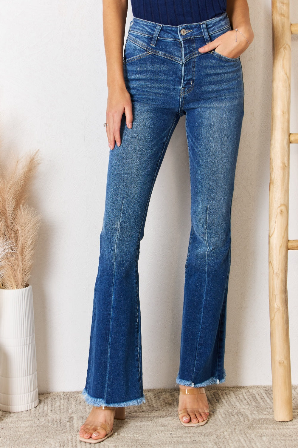 Kancan High Rise Raw Hem Flare Jeans - FASHIONNOUVELLE