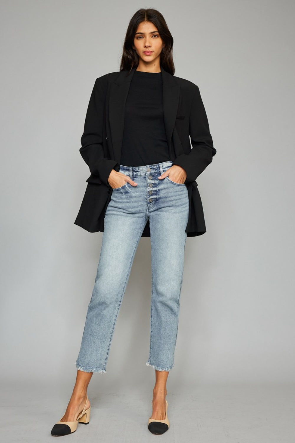 Kancan High Waist Button Fly Raw Hem Cropped Straight Jeans - FASHIONNOUVELLE