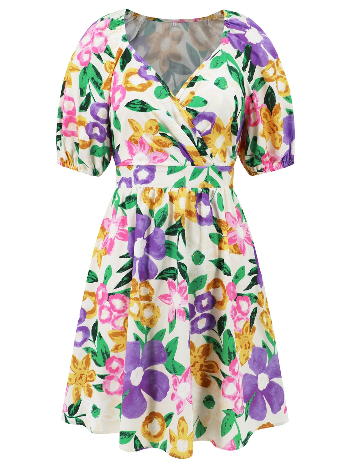 Printed Surplice Short Sleeve Dress - FASHIONNOUVELLE