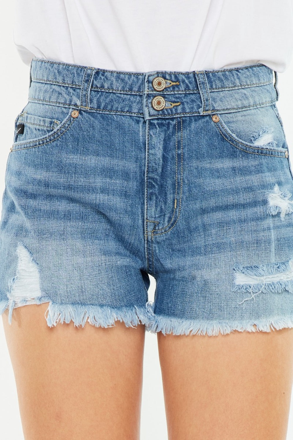 Kancan Full Size High Rise Raw Hem Denim Shorts - FASHIONNOUVELLE