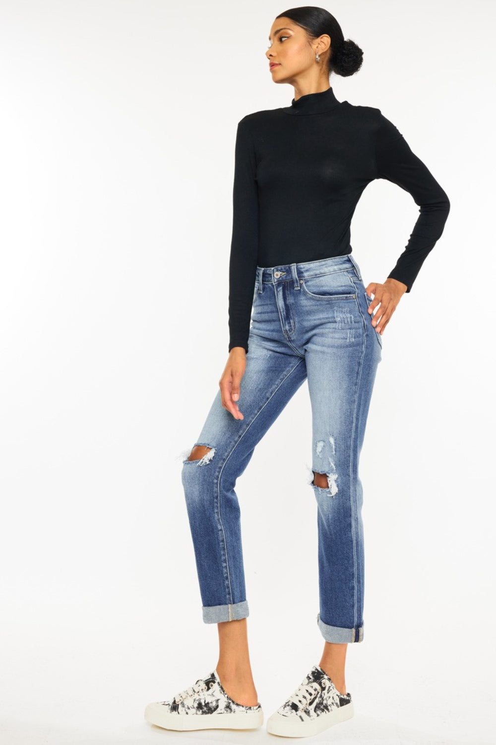 Kancan High Waist Distressed Hem Detail Cropped Straight Jeans - FASHIONNOUVELLE