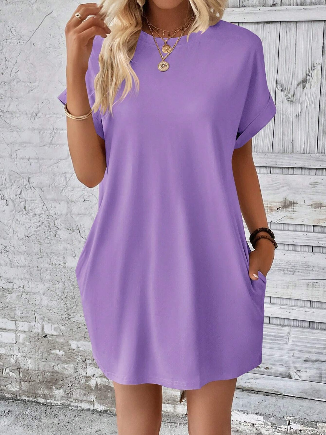 Round Neck Short Sleeve Mini Dress - FASHIONNOUVELLE