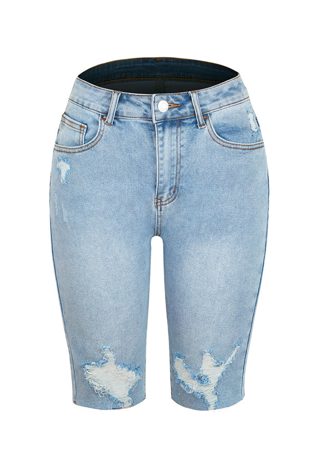 Distressed Pocketed Denim Shorts - FASHIONNOUVELLE