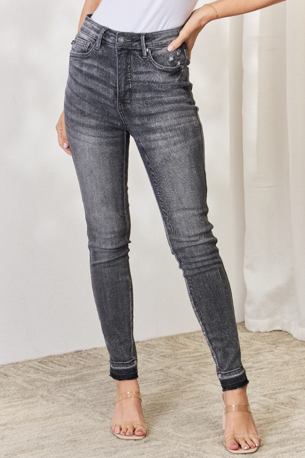 Judy Blue Full Size High Waist Tummy Control Release Hem Skinny Jeans - FASHIONNOUVELLE